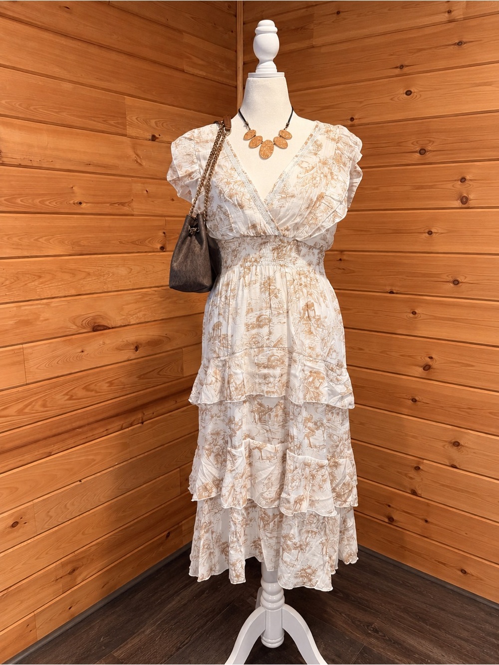 NWT J GEE Toile Floral Tiered Maxi Dress - Smocked Boho Cottagecore size M